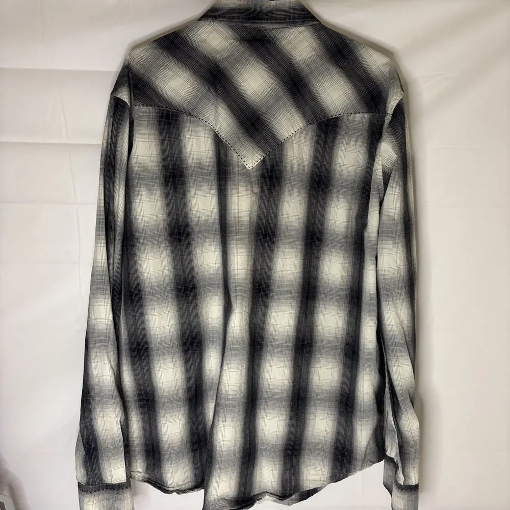 Wrangler Men's Plaid Pearl Snap Shirt Western American Cowboy, Size XL
